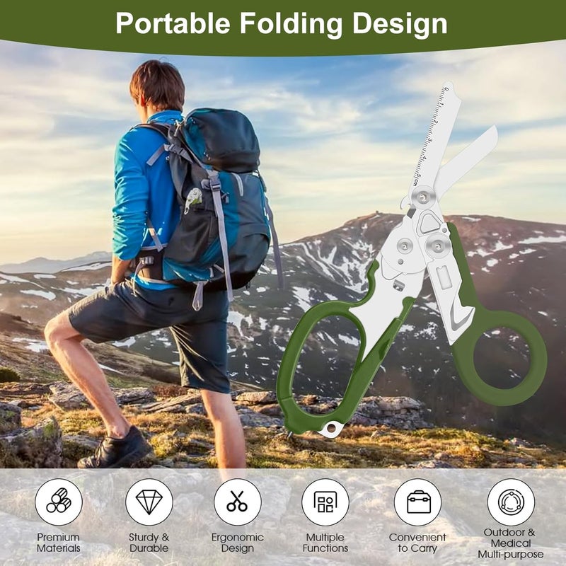 Lemasa 6-in-1 trauma shears - emergency responders, outdoor emergencies, medical staff, and outdoor camping, this combination clipper includes a folding storage box (army green) - Image 3